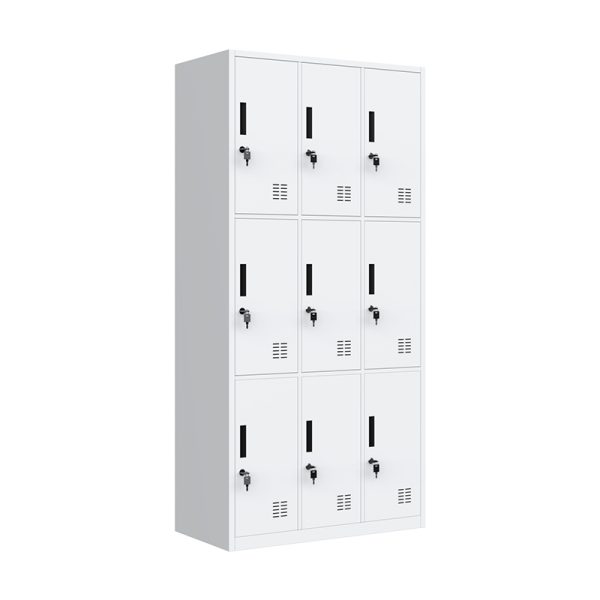 Gym Closet School Office Cupboard Locker Cabinet 9 Door Steel Locker Metal Staff Wardrobe Iron Storage Worker Lockers