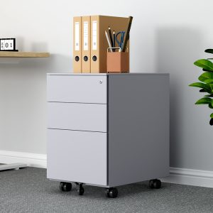 Factory Custom Metal File Storage Cabinet With 3 Drawer Steel Movable Cabinet Mobile Pedestal For Home Office School Grey