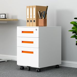 Mobile Steel Cabinet With 3 Drawers Pedestal Movable Utility Storage For Office For Filing