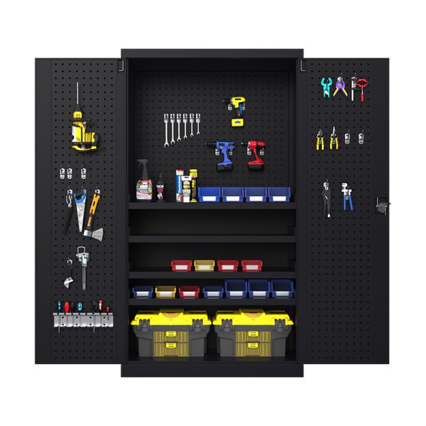 Modular Metal customized tool trolley cabinet blue garage 4pcs adjustable shelves with pegboard tool cabinet - 图片 4
