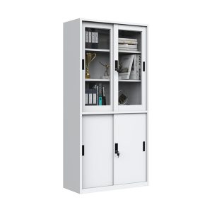 Premium Steel glass-Door Filing Cabinet with Adjustable Shelf and Customizable Metal Storage Cupboard for Home and School Office Use