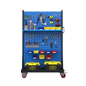 Best Price Single Sided Three Layers Pegboard Tools Display Rack Metal Display Stand with Caster