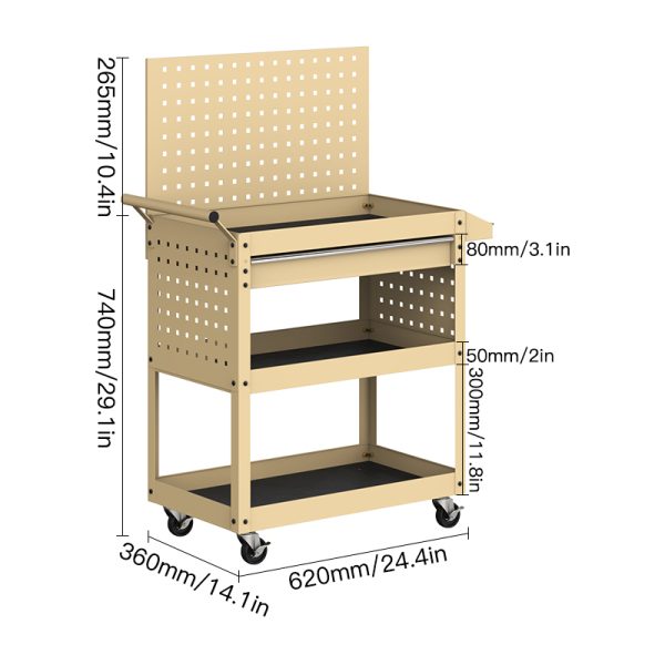 Tool cart with pegboard workshop metal tool cabinet with handle and wheel storage tool cabinet - 图片 3