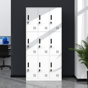 Gym Closet School Office Cupboard Locker Cabinet 9 Door Steel Locker Metal Staff Wardrobe Iron Storage Worker Lockers