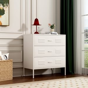 Modern White 3-Drawer Dresser with Textured Fronts - Minimalist Bedroom & Living Room Storage