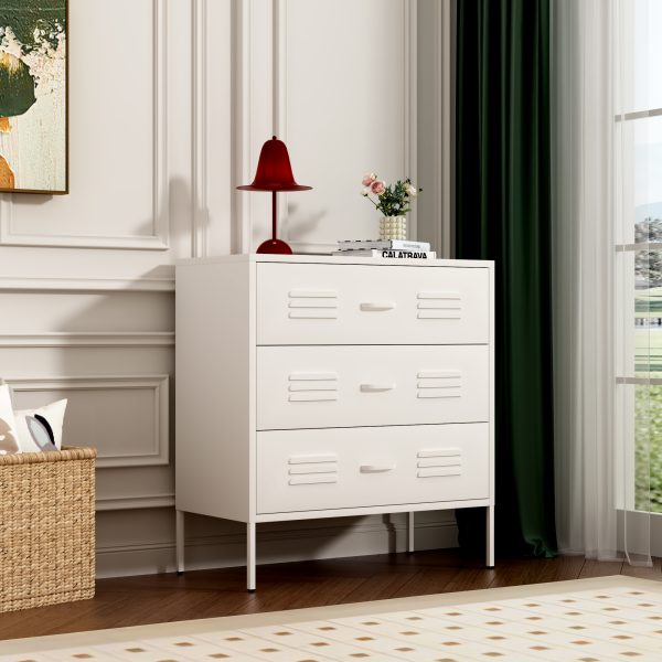 Modern White 3-Drawer Dresser with Textured Fronts - Minimalist Bedroom & Living Room Storage