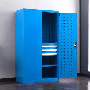 Modern Steel multifunction tools trolley with cabinet blue knock down adjustable shelves with pegboard and three drawers tool cabinet