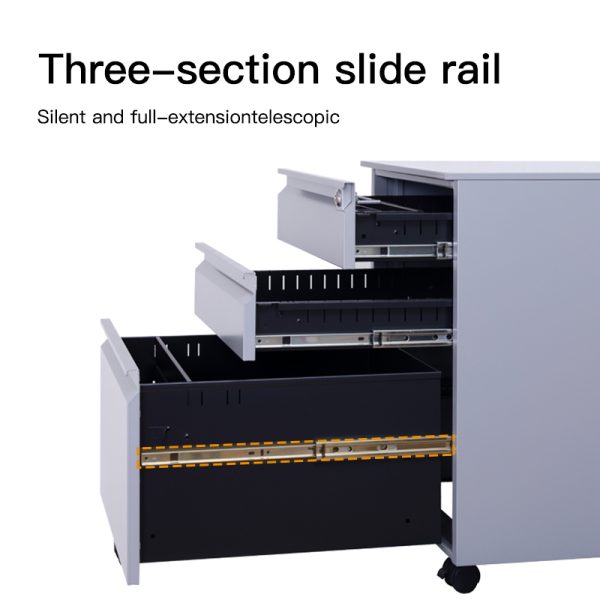 3 Drawer Mobile Pedestal Metal Filing Cabinet Office Movable Steel File Cabinet - 图片 2