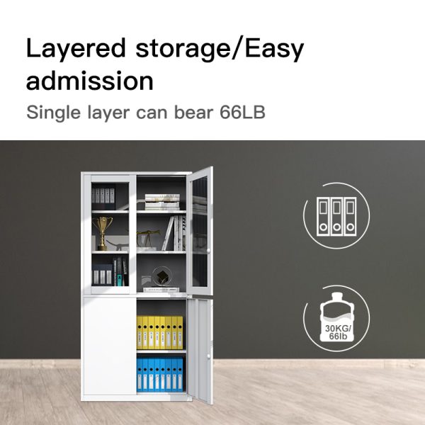 Manufacture Wide Filing Cabinet with Glass Shelves for Office Bedroom Outdoor School Use Metal Storage Side Cabinet - 图片 4
