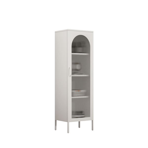 Modern White Arched Glass-Door Cabinet – Minimalist Storage with Semi-Transparent Display - 图片 2