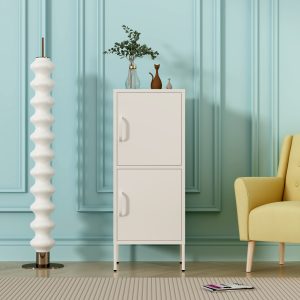 Modern White Steel Cabinet with Dual Doors – Minimalist Storage Solution for Living Spaces