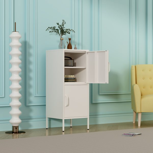 Modern White Steel Cabinet with Dual Doors – Minimalist Storage Solution for Living Spaces - 图片 2