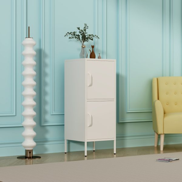 Modern White Steel Cabinet with Dual Doors – Minimalist Storage Solution for Living Spaces - 图片 3
