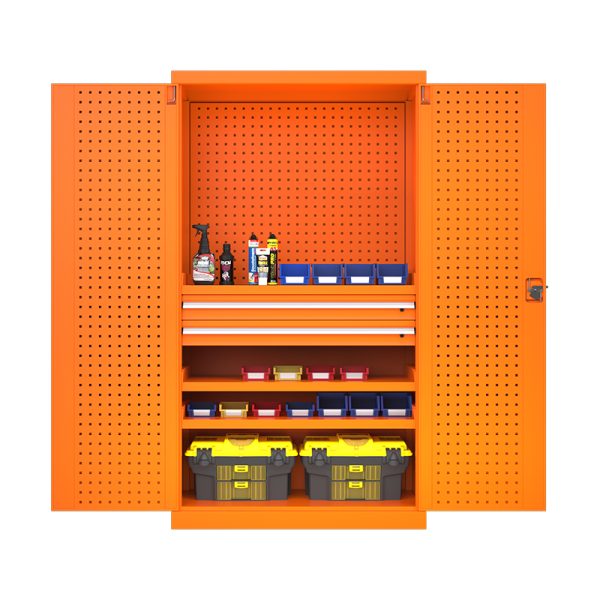 Modern Steel multifunction tools trolley with cabinet blue knock down adjustable shelves with pegboard and three drawers tool cabinet - 图片 3
