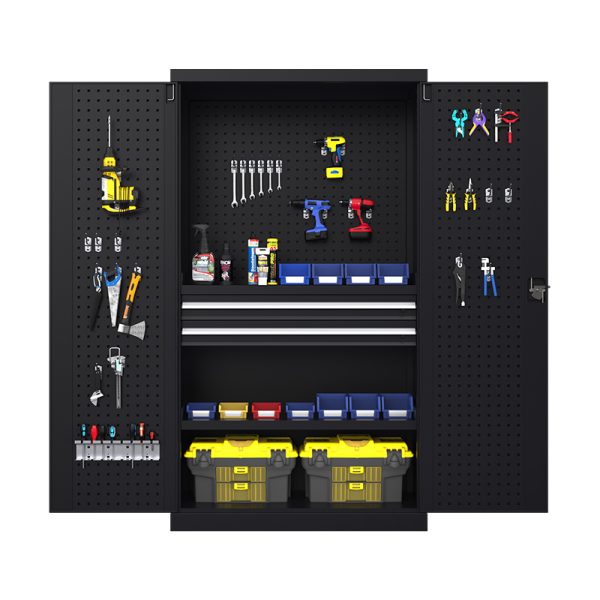 Modern Steel multifunction tools trolley with cabinet blue knock down adjustable shelves with pegboard and three drawers tool cabinet - 图片 4