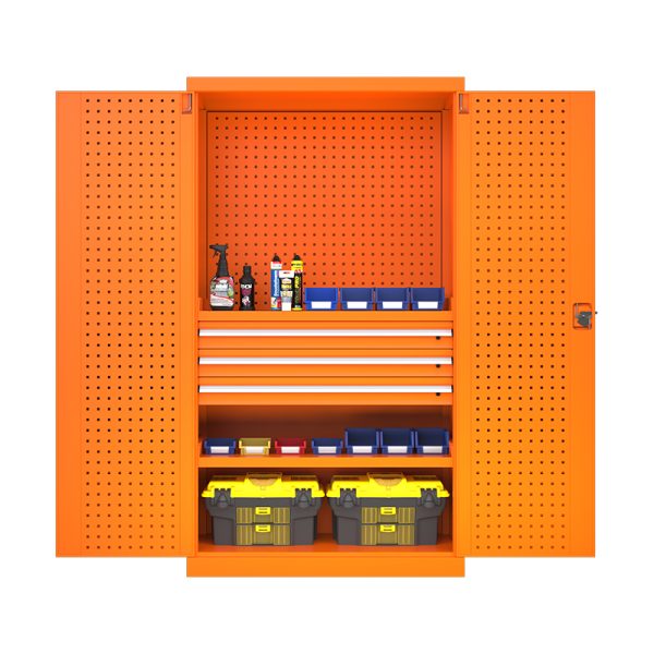 Combination Metal multifunction industrial tool cabinet gray knock down adjustable shelves with pegboard and three drawers tool cabinet - 图片 3