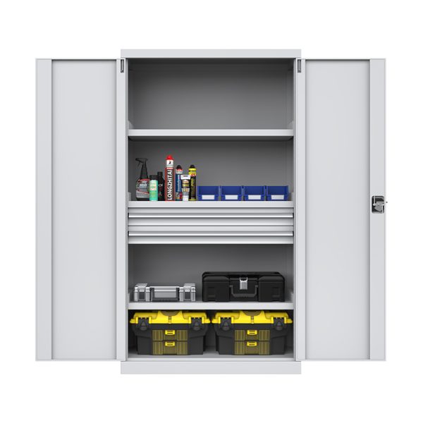 Modern Steel multifunction tools trolley with cabinet blue knock down adjustable shelves with pegboard and three drawers tool cabinet - 图片 2