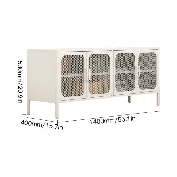 White Finish 4-Door Mesh Metal Storage Cabinet  for Home Office Organization Living Room Furniture - 图片 2