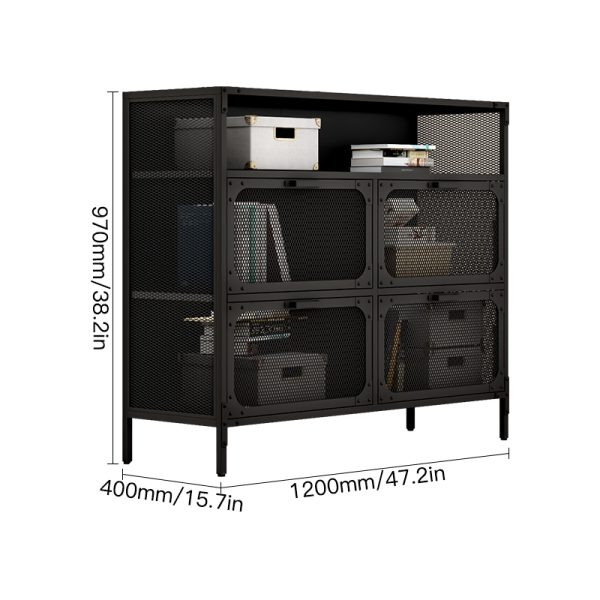 Stylish Black Steel Home Locker Storage Cabinet with Elegant Mesh Door for Living Room or Hotel Furniture Use - 图片 2