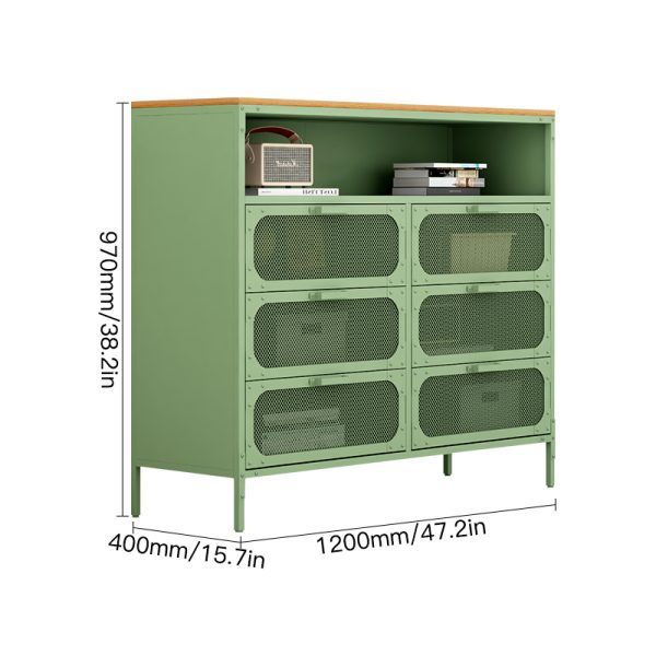 Monden Extendable Metal Sideboard Cabinets 6-Door Wooden Mesh Door Furniture Storage for Home Bar Bedroom Modern Living Room - 图片 2