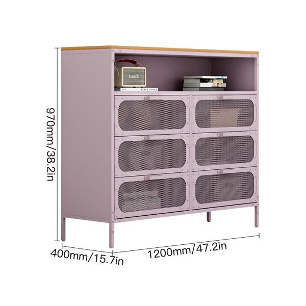 Modern 6-Door Sideboard Cabinets Extendable Wooden Mesh Door Iron Furniture for Home Bar Living Room Stylish Metal Storage - 图片 2