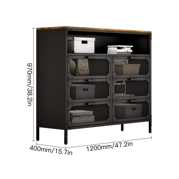 Multi-Functional Wooden Top Organizer with Lockable Compartments Metal Mesh Storage Cabinet for Garage Studio & Living Room Use - 图片 2