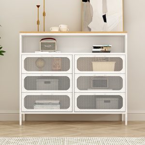 Industrial Sideboard Metal Frame Storage Cabinet with Wooden Top Home Furniture for Restaurant Café Home Office Display