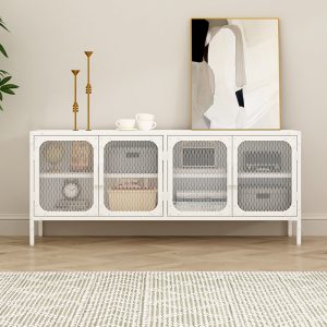 White Finish 4-Door Mesh Metal Storage Cabinet  for Home Office Organization Living Room Furniture