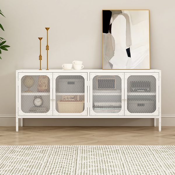 White Finish 4-Door Mesh Metal Storage Cabinet  for Home Office Organization Living Room Furniture