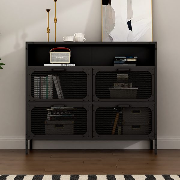 Stylish Black Steel Home Locker Storage Cabinet with Elegant Mesh Door for Living Room or Hotel Furniture Use - 图片 3