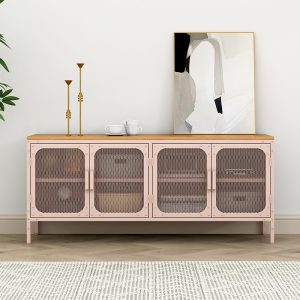 High Quality Steel and Wooden Mesh Door TV Cabinet for Office & Household Furniture Living Room Cabinets with Locker Storage
