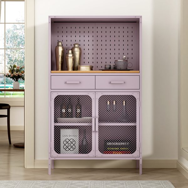Space-Saving Steel Storage Cabinet for Home Use Living Room Bookcase Net Door Metal Wood Lockers Drawer for Home Bar Furniture - 图片 3