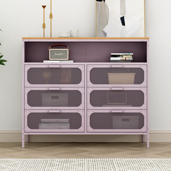 Modern 6-Door Sideboard Cabinets Extendable Wooden Mesh Door Iron Furniture for Home Bar Living Room Stylish Metal Storage - 图片 3
