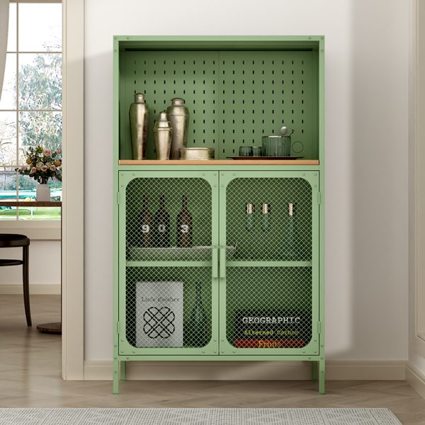 Modern Green Sideboard Storage Cabinet with Net Door Shoe Cabinet for Home or Commercial Use for Living Room Hotels Hospitals - 图片 3
