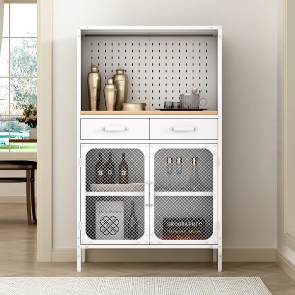 Multi-Compartment Metal Mesh Storage Cabinet Wooden Top Home Office Retail Display Hotel Use Saving Steel Living Room Cabinets - 图片 3