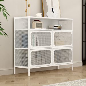 Modern Extendable Metal Bookcase TV Stand with Screen Door Design for Living Room Bedroom Home or Hotel Furniture