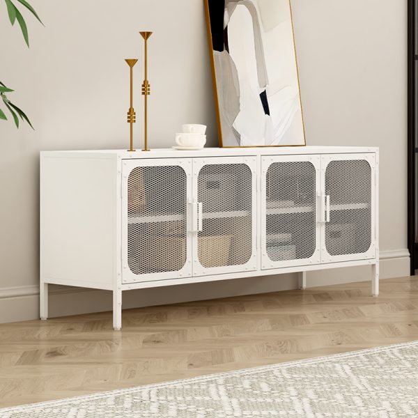 White Finish 4-Door Mesh Metal Storage Cabinet  for Home Office Organization Living Room Furniture - 图片 3