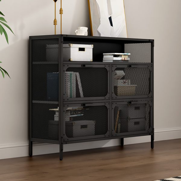 Stylish Black Steel Home Locker Storage Cabinet with Elegant Mesh Door for Living Room or Hotel Furniture Use