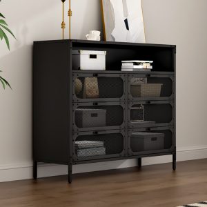 Modern Elegant Steel Sideboard Practical Wine Cupboard Furniture with Net Door for Home Living Room or Bar