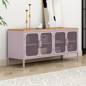 Mid-Century Modern Steel Wooden Storage Cabinet Net Door TV Stand Furniture for Living Room Commercial Office Household Villas
