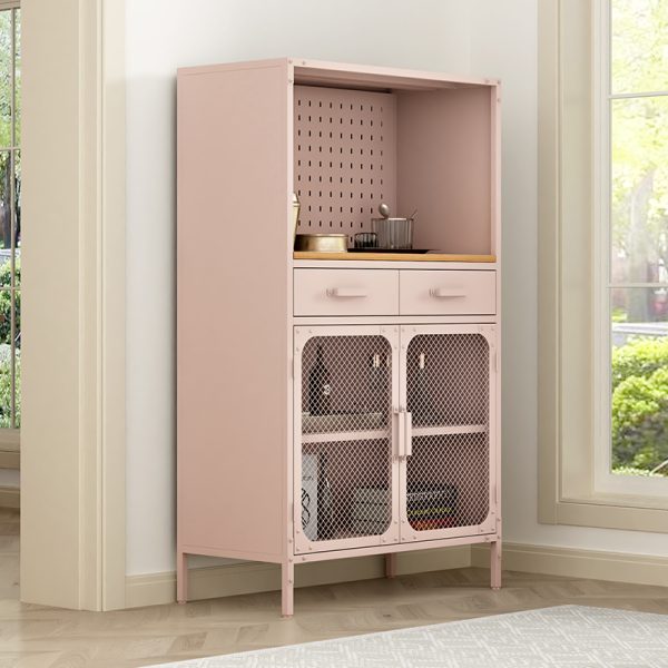 Best-Selling Modern Wooden Grid Door Storage Cabinets Commercial Steel Furniture for Villa Home Farmhouse Hotel Kitchen Bedroom - 图片 3