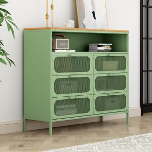 Monden Extendable Metal Sideboard Cabinets 6-Door Wooden Mesh Door Furniture Storage for Home Bar Bedroom Modern Living Room