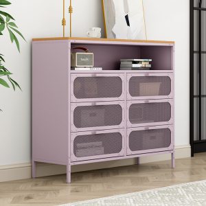 Modern 6-Door Sideboard Cabinets Extendable Wooden Mesh Door Iron Furniture for Home Bar Living Room Stylish Metal Storage