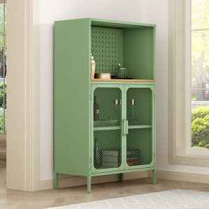 Modern Green Sideboard Storage Cabinet with Net Door Shoe Cabinet for Home or Commercial Use for Living Room Hotels Hospitals