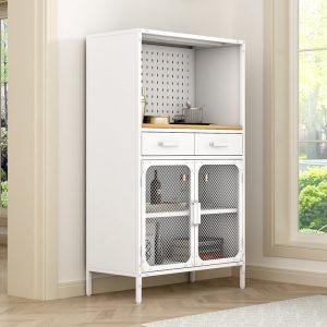 Multi-Compartment Metal Mesh Storage Cabinet Wooden Top Home Office Retail Display Hotel Use Saving Steel Living Room Cabinets
