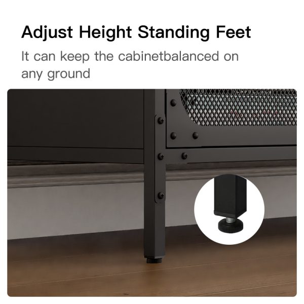 Black Metal Mesh Door TV Cabinet Wooden Countertop 4-Door Storage Solution for Office Files Home Essentials Stylish Living Room - 图片 4