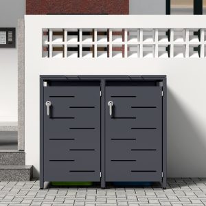Commercial Outdoor Furniture Storage Bin 2-Compartment Metal Waste Bin for Restaurant Kitchen Garbage Storage Purpose